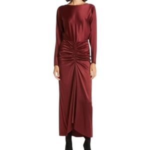 VERONICA BEARD | Women’s Dark Wine Red Sabri Silk Ruched Maxi Dress Size 0